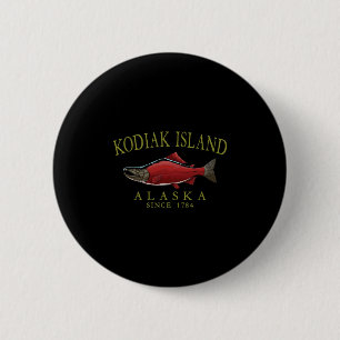 Badge Rond 5 Cm Kodiak Island Alaska Saumon Depuis 1784 Arched Oli