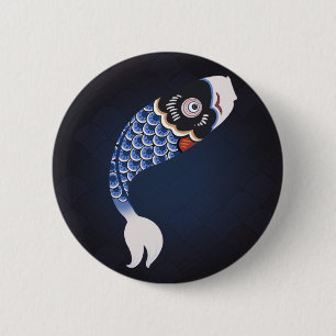 Badge Rond 5 Cm Koinobori - drapeau japonais bleu de poissons