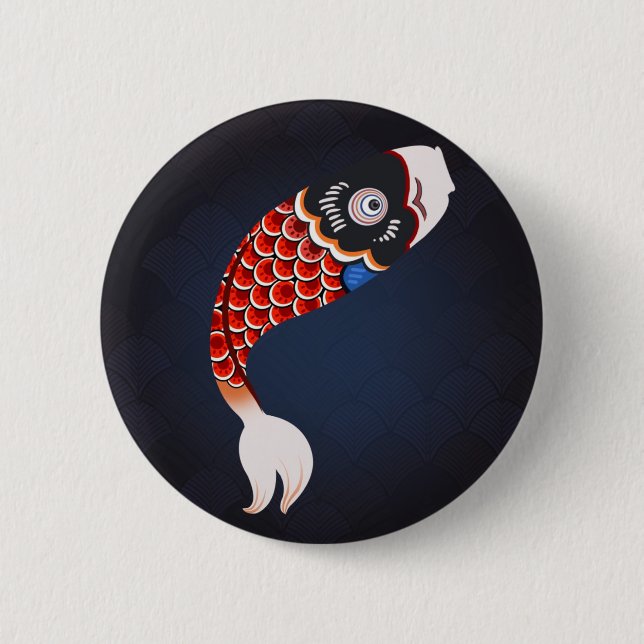 Badge Rond 5 Cm Koinobori - drapeau japonais rouge de poissons (Devant)