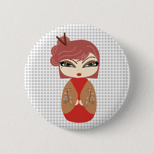 Badge Rond 5 Cm Kokeshi Doll Red Standard, 2¼ Inch Round Button