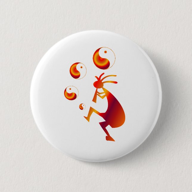 Badge Rond 5 Cm Kokopelli avec Red Yin Yang (Devant)