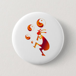 Badge Rond 5 Cm Kokopelli avec Red Yin Yang