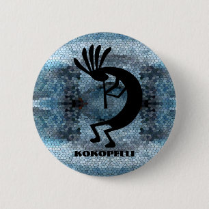 Badge Rond 5 Cm Kokopelli Desert Mosaic Blue