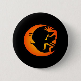 Badge Rond 5 Cm Kokopelli Lune-Noir