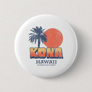 Badge Rond 5 Cm Kona Hawaii Rétro Coucher de soleil Palmier Mignon