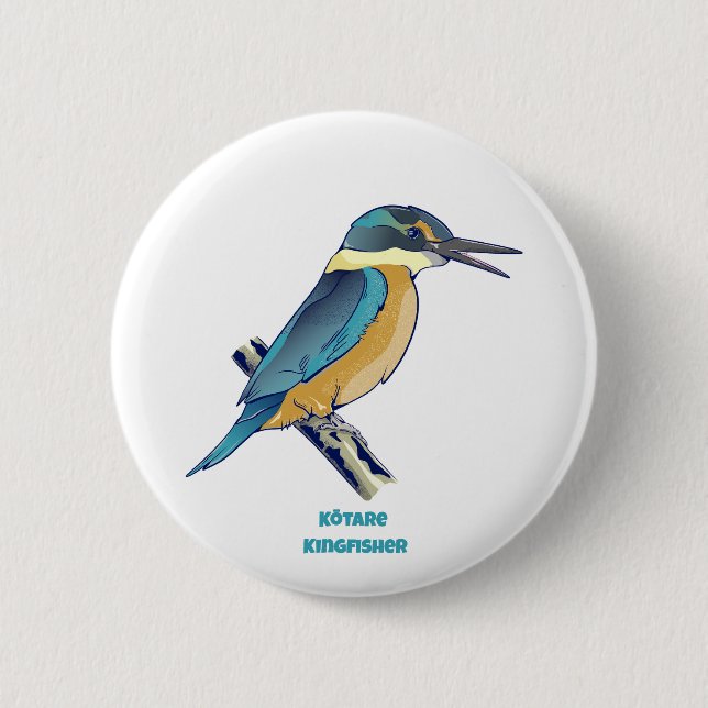 Badge Rond 5 Cm Kotare Kingfisher NZ BIRD (Devant)