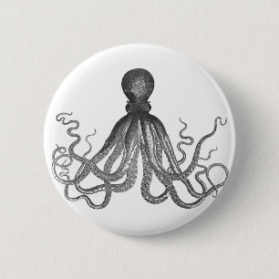 Badge Rond 5 Cm Kraken - Octopus géant noir / Cthulu