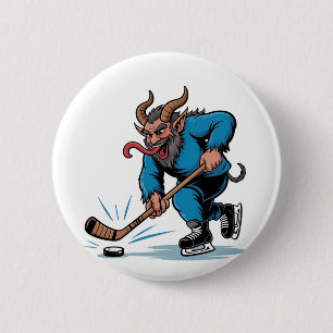 Badge Rond 5 Cm Krampus effrayant jouant au hockey sur glace de No