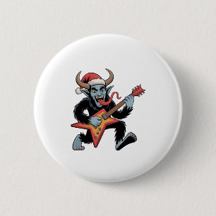 Badge Rond 5 Cm Krampus Guitare Électrique Rock Noël Épouvantable