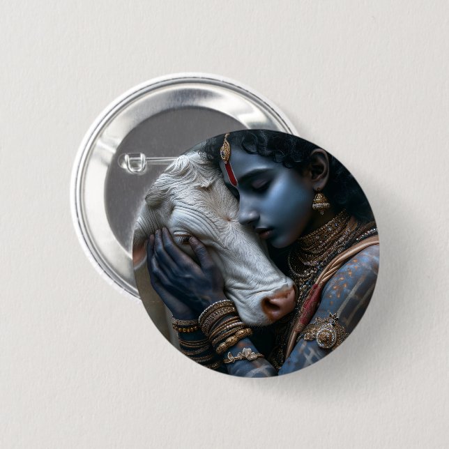 Badge Rond 5 Cm Krishna & amour de vache (Devant & derrière)