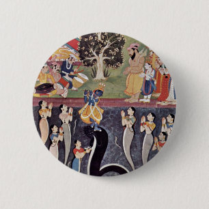 Badge Rond 5 Cm Krishna danse au-dessus du Kaliya modéré Naag da