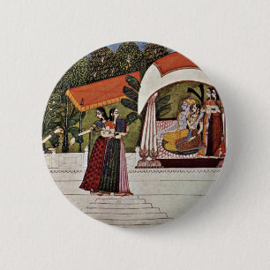 Badge Rond 5 Cm Krishna et Radha dans un pavillon par Nihâl Chand