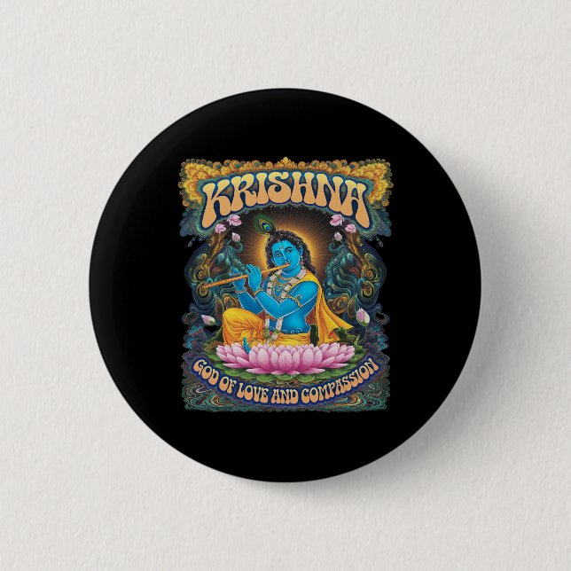 Badge Rond 5 Cm Krishna hindouisme  (Devant)