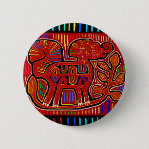 Badge Rond 5 Cm Kuna Indian Baby Elephant - Mola Folk Art