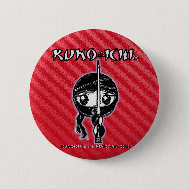 Badge Rond 5 Cm KUNOICHI* "bouton rouge " (Devant)