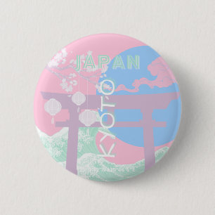 Badge Rond 5 Cm Kyoto Japan Travel Art, Pink Preppy Art