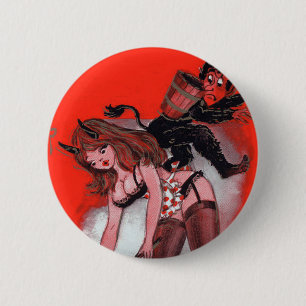 Badge Rond 5 Cm La beauté et le Krampus Noël Vintage Noël