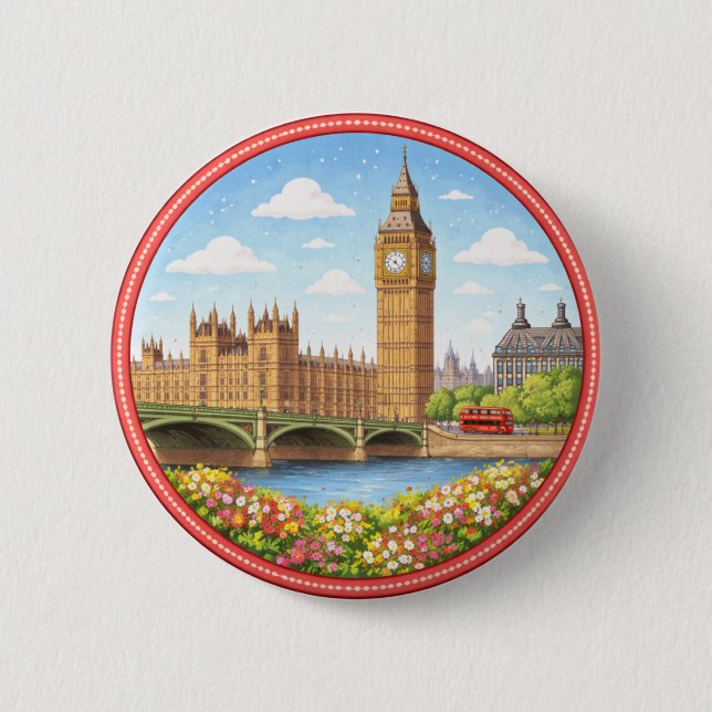 Badge Rond 5 Cm La Big Ben de Londres (Devant)