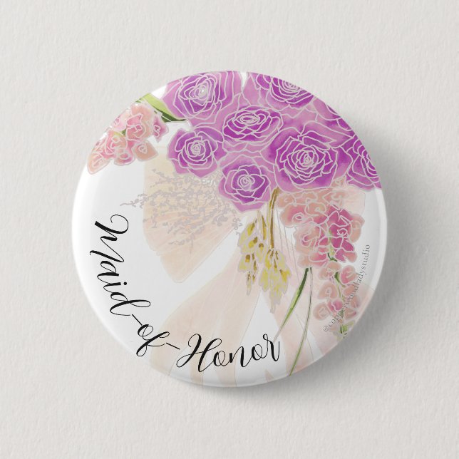 Badge Rond 5 Cm La Boca Rosa Bouquet demoiselle d'honneur en tulle (Devant)