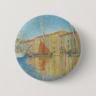 Badge Rond 5 Cm La Bouée rouge de Paul Signac, Pointillisme vintag
