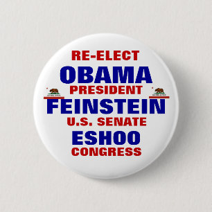 Badge Rond 5 Cm La Californie pour Obama Feinstein Eshoo