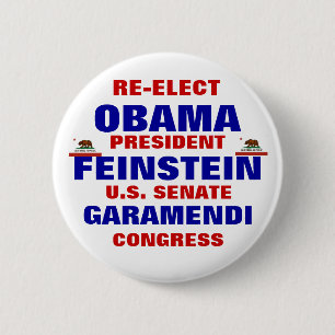 Badge Rond 5 Cm La Californie pour Obama Feinstein Garamendi