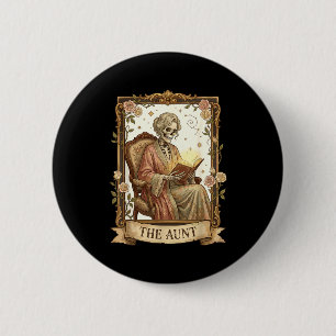 Badge Rond 5 Cm La carte de tarot de la tante Femmes squelette Tan