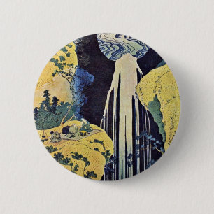 Badge Rond 5 Cm La Cascade D'Amida Derrière La Route Kiso (De