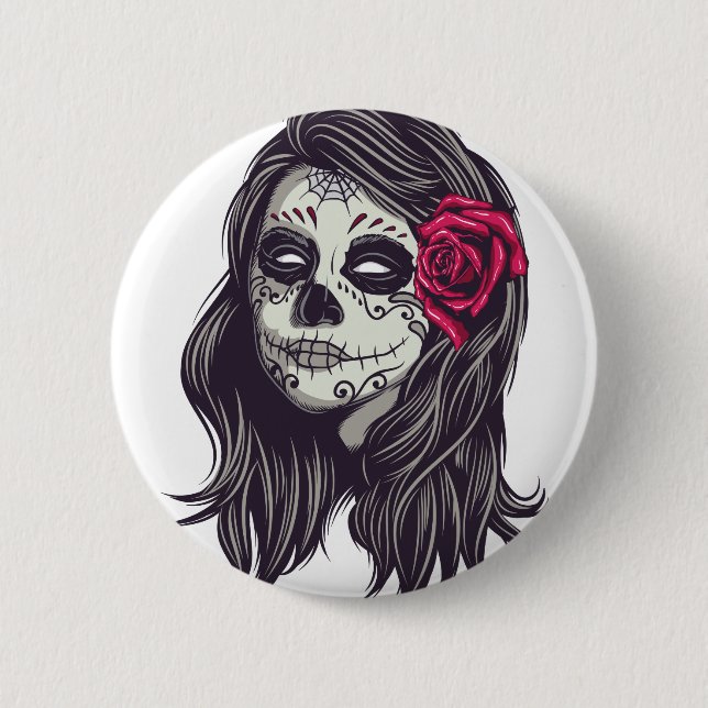 Badge Rond 5 Cm La Catrina - Dia De Los Muertos (Devant)