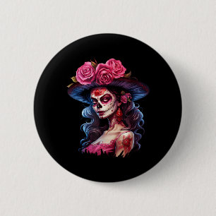 Badge Rond 5 Cm La Catrina Dia De Los Muertos Journéedes Morts Mex