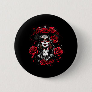 Badge Rond 5 Cm La Catrina Femmes Dia De Los Muertos Latina Cinco
