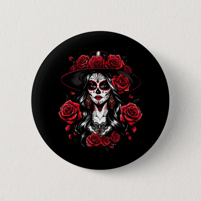 Badge Rond 5 Cm La Catrina Women Dia De Los Muertos Latino Cinco D (Devant)