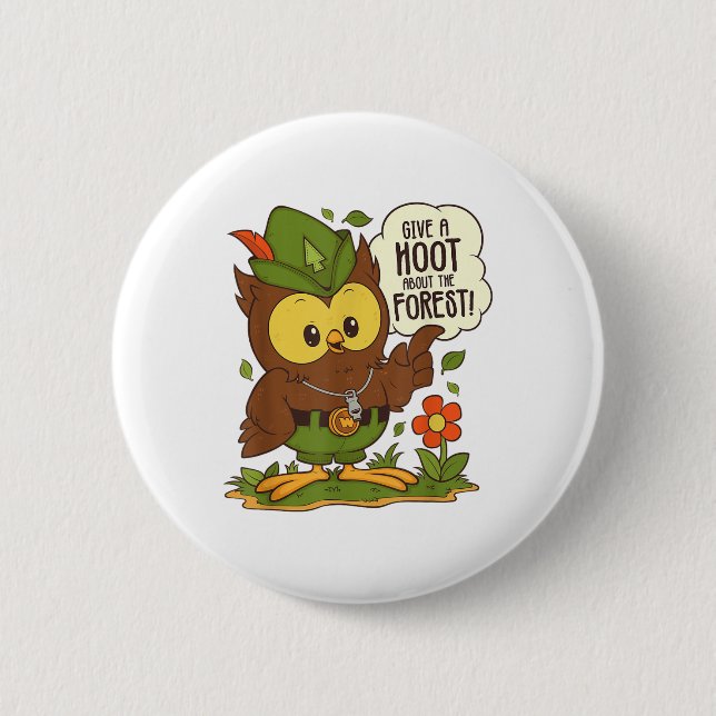 Badge Rond 5 Cm La Chouette Woodsy Donne Un Coup D'Oeil Sur La Jou (Devant)