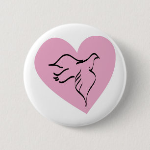 Badge Rond 5 Cm La colombe entourée d'un coeur rose