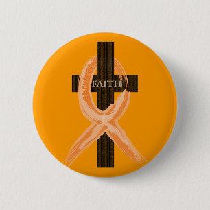 Badge Rond 5 Cm La croix du survivant orange de leucémie de la fo