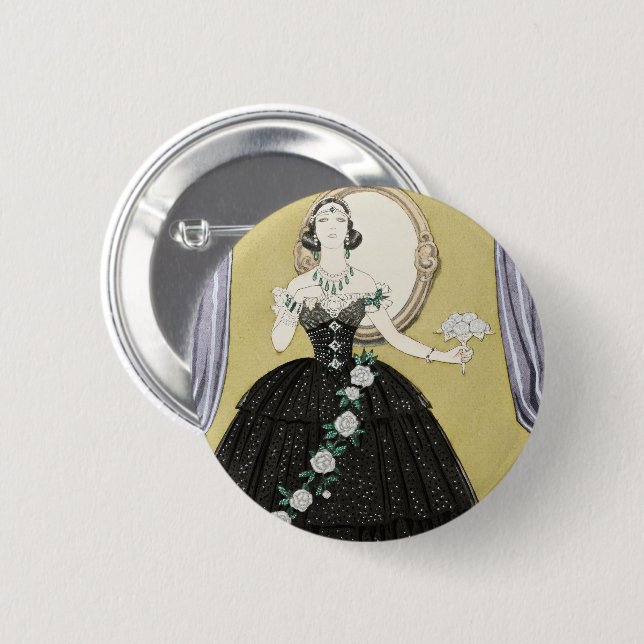 Badge Rond 5 Cm La Dame aux Camélias George Barbier (Devant & derrière)