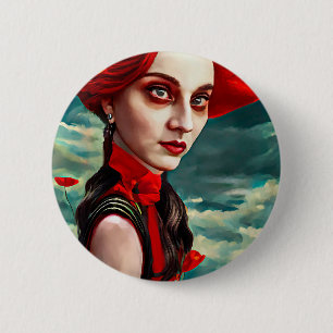 Badge Rond 5 Cm La Dame des Fleurs du Pavot imaginaire art origina