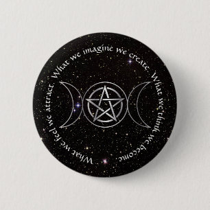 Badge Rond 5 Cm La déesse de la Lune Wicca Pentacle