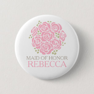 Badge Rond 5 Cm La domestique du petit bouquet de rose d'honneur a