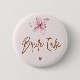 Badge Rond 5 Cm La douche nuptiale de cuivre rose florale de tribu