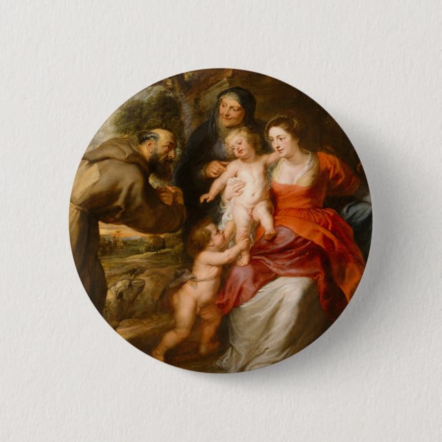 Badge Rond 5 Cm La famille sainte avec des saints (Devant)