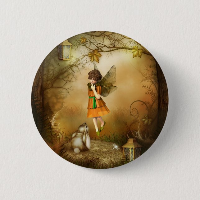 Badge Rond 5 Cm La Fée D'Automne (Devant)