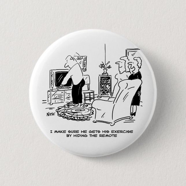 Badge Rond 5 Cm La femme masque la télécommande de la télévision (Devant)