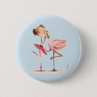 Badge Rond 5 Cm La fille et le Flamant