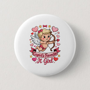 Badge Rond 5 Cm La fille préférée de Cupidon Saint-Valentin Rose C