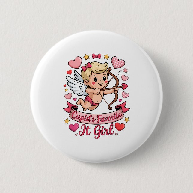 Badge Rond 5 Cm La fille préférée de Cupidon Saint-Valentin Rose C (Devant)