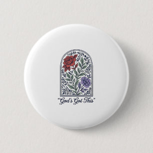 Badge Rond 5 Cm La foi florale vintage de Dieu s'en charge