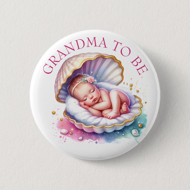 Badge Rond 5 Cm La grand-mère Baby shower de la fille côtière (Devant)