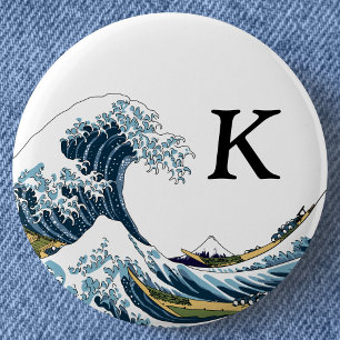 Badge Rond 5 Cm La Grande Vague au large de Kanagawa : Monogramme