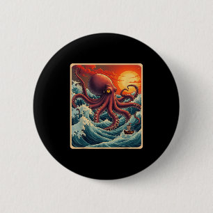 Badge Rond 5 Cm La Grande Vague Au Large De Kanagawa Octopus Retro